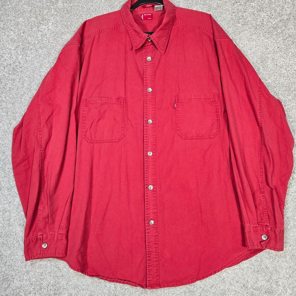 Vintage Levis denim Shirt Mens 2XL Red canvas Button Up Metal Buttons loose fit
